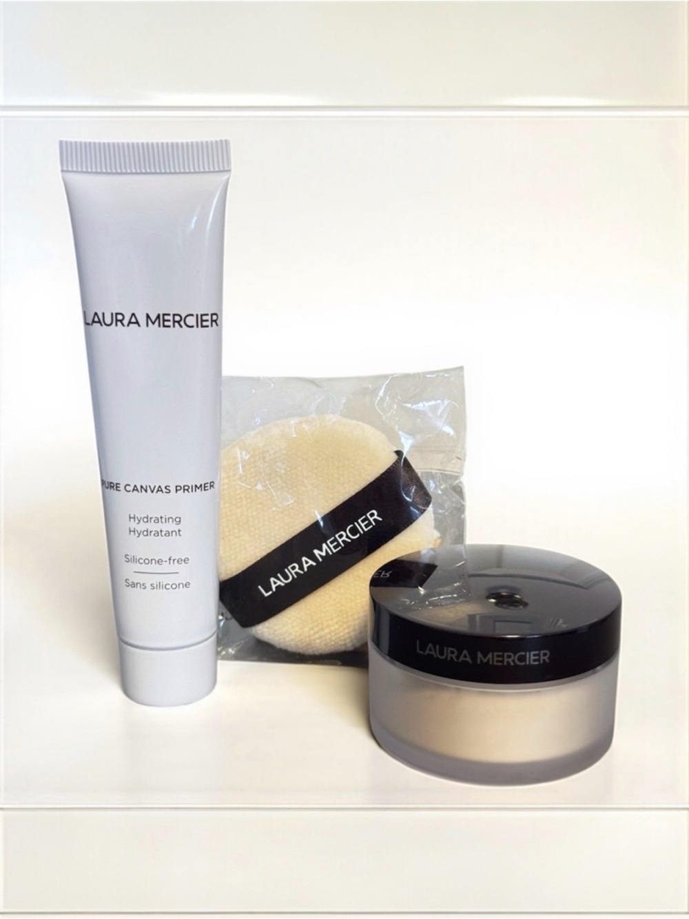 Laura Mercier Pure Canvas Primer Hydrating, Translucent Setting Powder & Puff